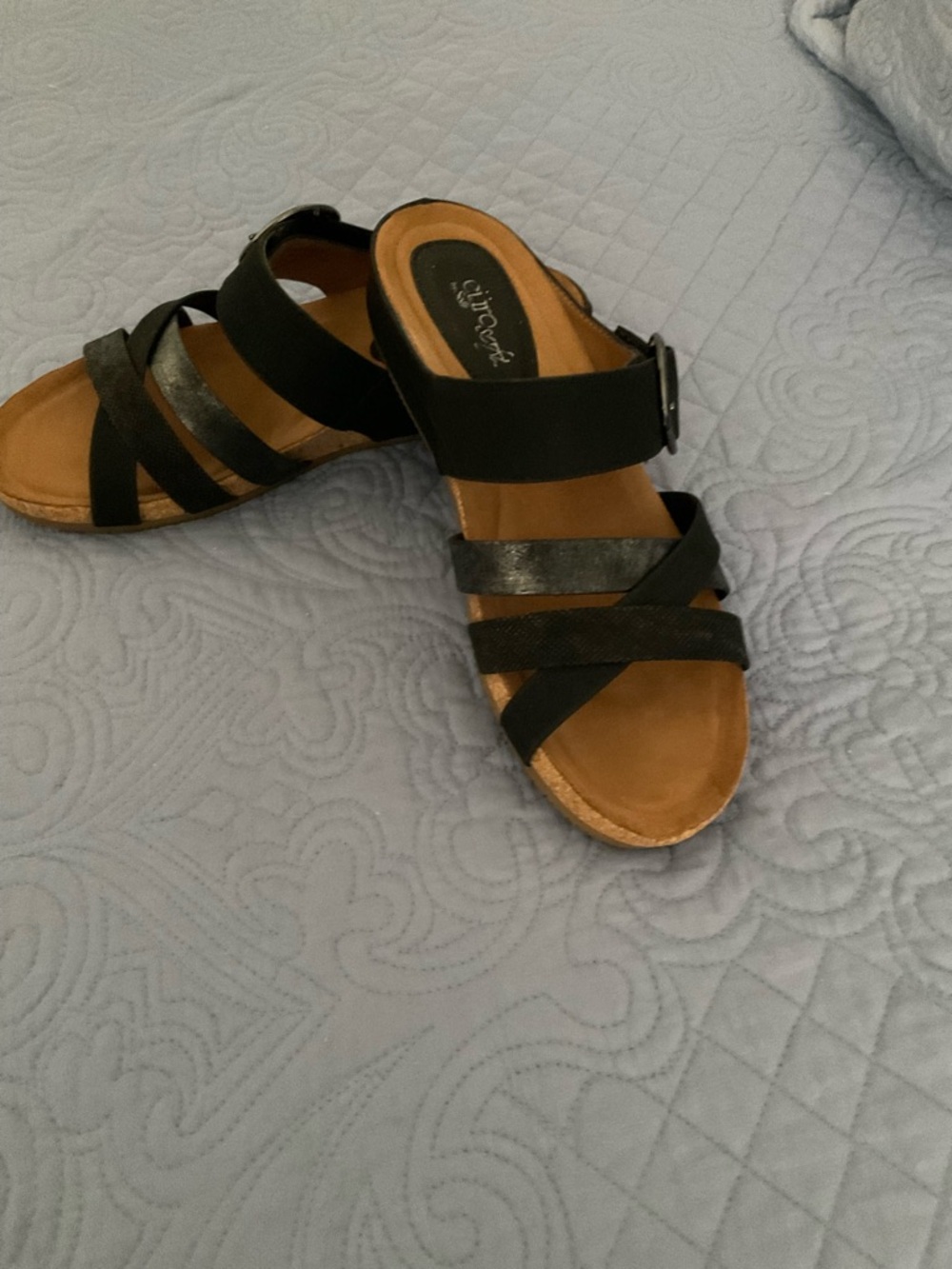 Women's Black Strappy Slide Sandals